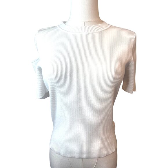 ZARA Medium White Ribbed Knit Top Waist Cutout - Picture 1 of 11